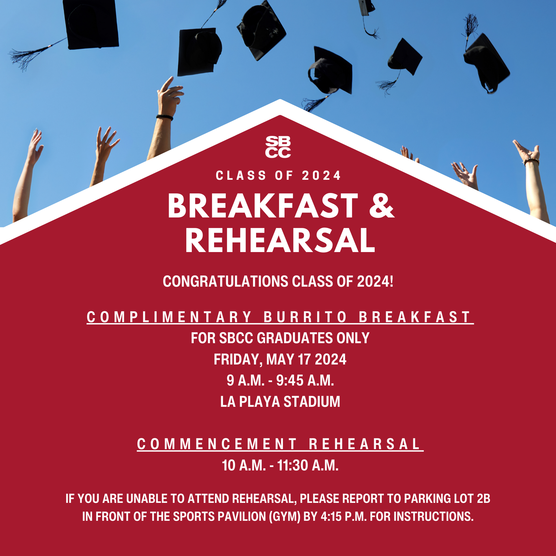 SBCC Graduation Rehearsal Breakfast Flyer